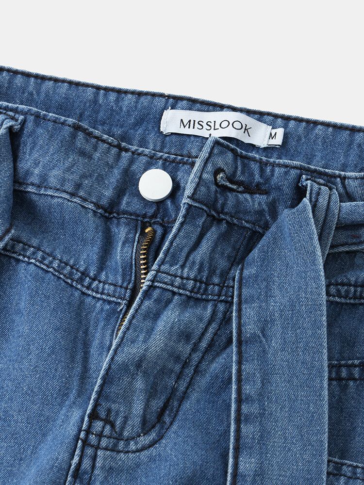 Jeans Décontractés Pour Femmes Avec Braguette À Glissière Et Taille Moyenne À Jambe Large Avec Poche