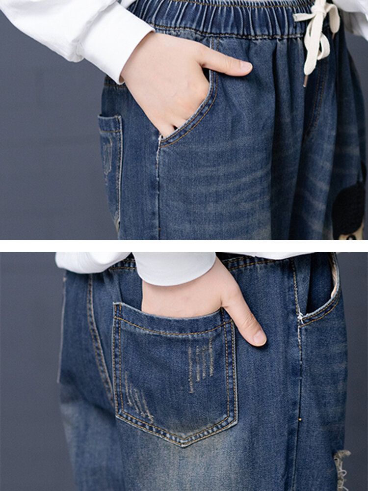 Jeans En Denim À Taille Creuse Avec Cordon De Serrage