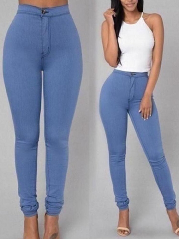 Jeans Longs En Denim Skinny Décontractés À Taille Haute