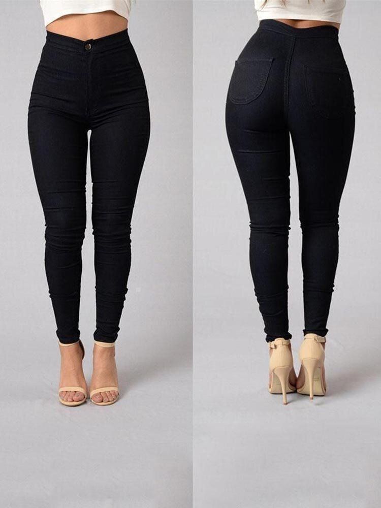 Jeans Longs En Denim Skinny Décontractés À Taille Haute