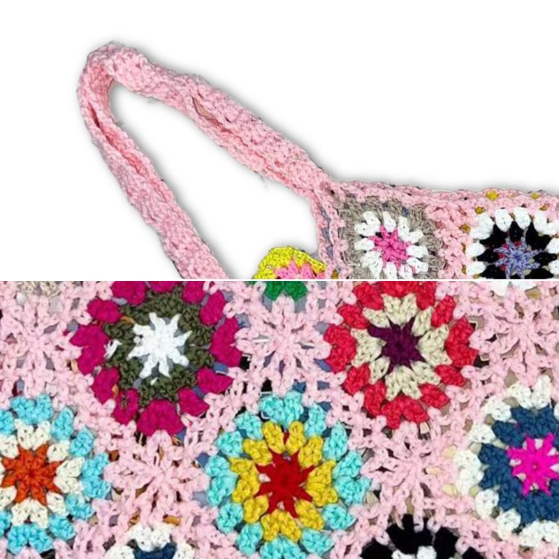 Joseko Femmes Crochet Fait Main Ethnique Casual Sac À Main Mixte Motif Floral Multifonctionnel Sac À Bandoulière Sac Fourre-tout