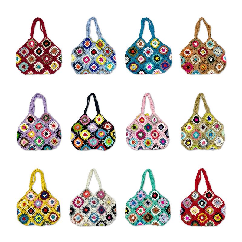 Joseko Femmes Crochet Fait Main Ethnique Casual Sac À Main Mixte Motif Floral Multifonctionnel Sac À Bandoulière Sac Fourre-tout