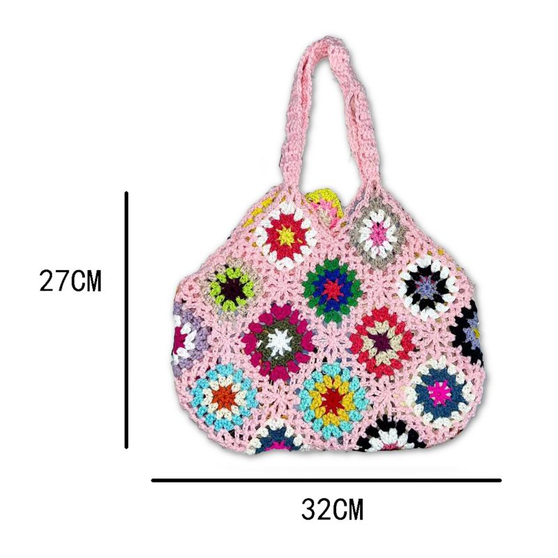 Joseko Femmes Crochet Fait Main Ethnique Casual Sac À Main Mixte Motif Floral Multifonctionnel Sac À Bandoulière Sac Fourre-tout