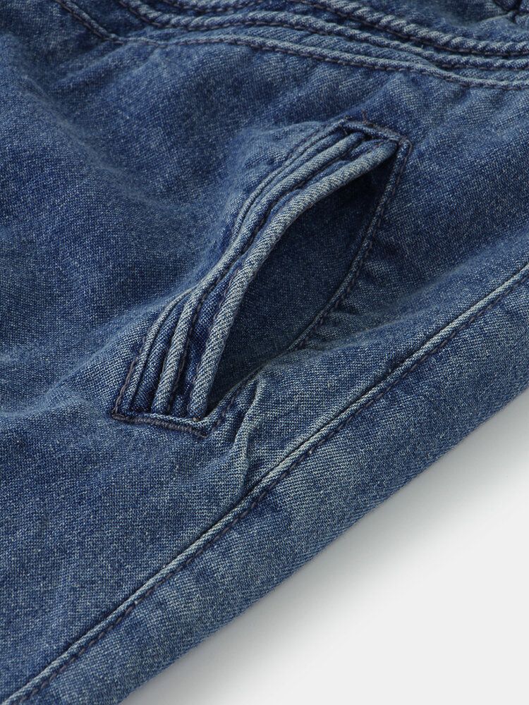 Jupe En Jean Lâche Taille Élastique Couleur Unie Pour Femmes Avec Poche