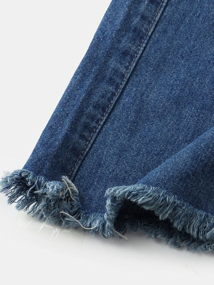 Jupe En Jean Lâche Taille Élastique Couleur Unie Pour Femmes Avec Poche