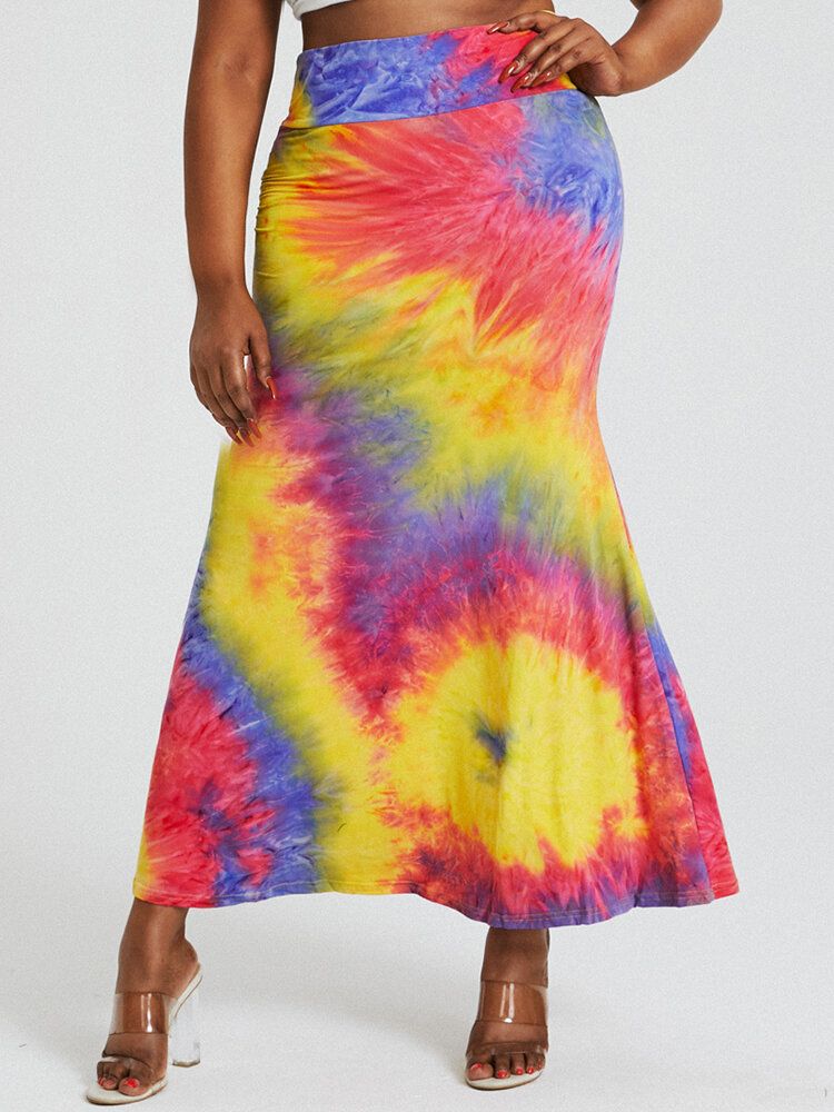 Jupe Longue Moulante À Imprimé Tie-dye Et Fesses Taille Haute