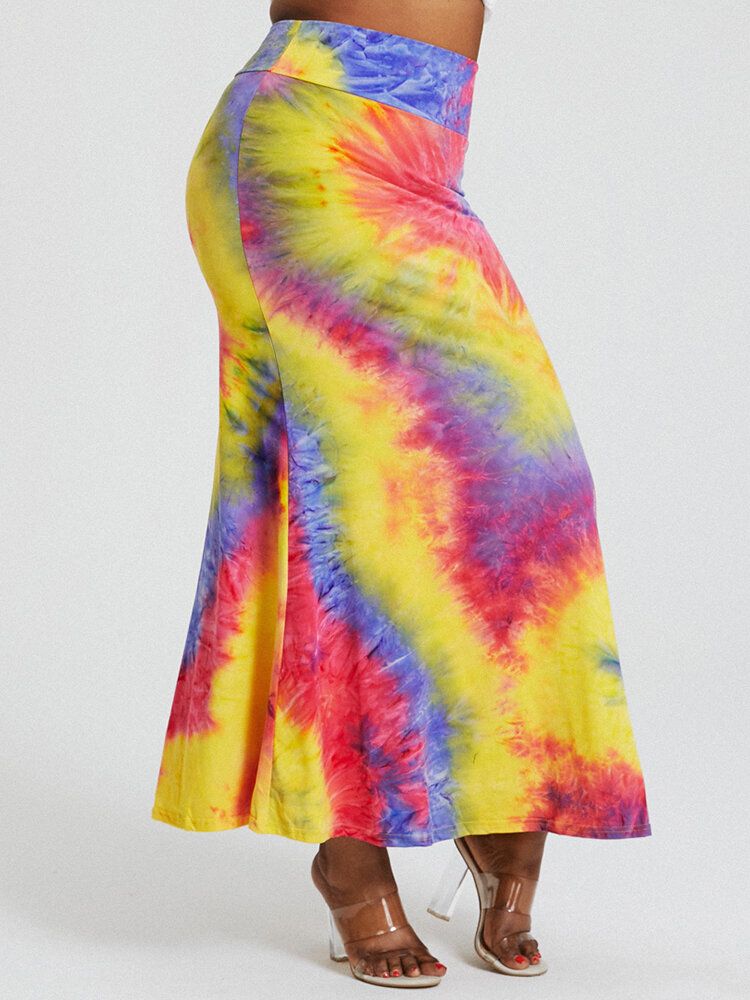 Jupe Longue Moulante À Imprimé Tie-dye Et Fesses Taille Haute