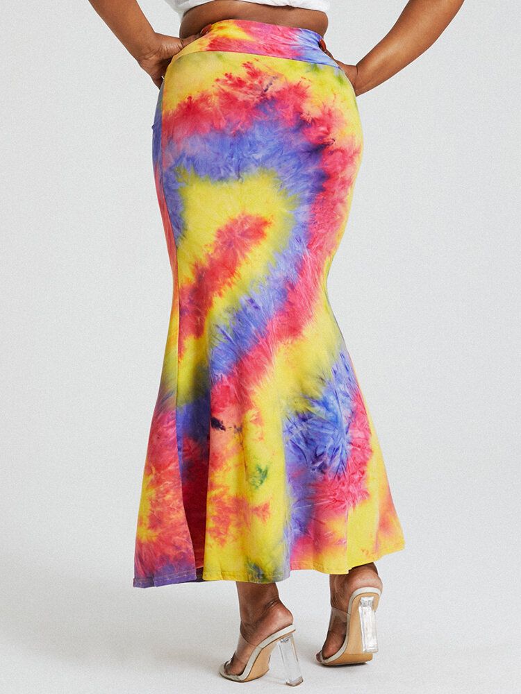 Jupe Longue Moulante À Imprimé Tie-dye Et Fesses Taille Haute