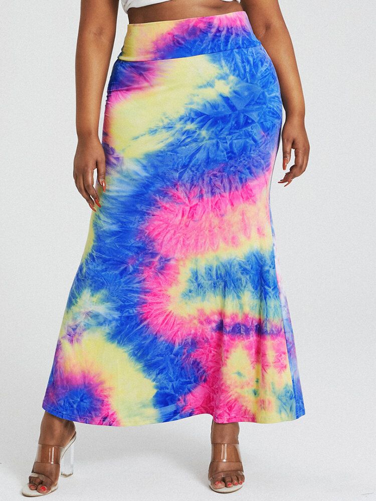 Jupe Longue Moulante À Imprimé Tie-dye Et Fesses Taille Haute