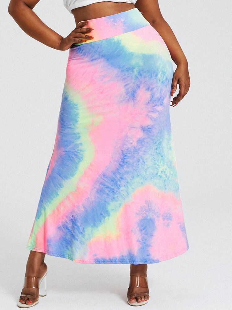 Jupe Longue Moulante À Imprimé Tie-dye Et Fesses Taille Haute