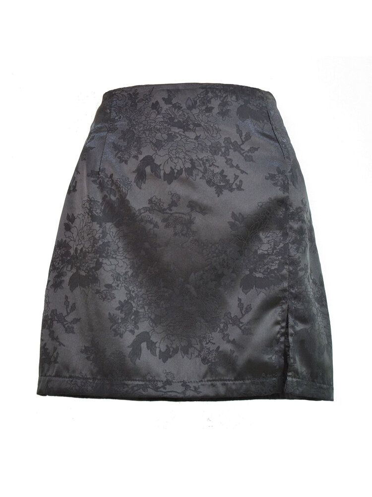 Jupes Zippées Taille Haute En Satin Jacquard Fendu Pour Femmes