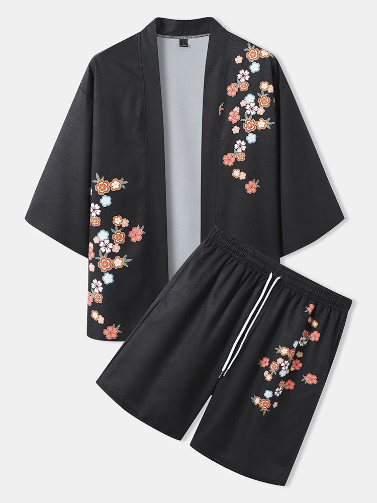 Kimono Deux Pièces À Imprimé Floral Pour Hommes