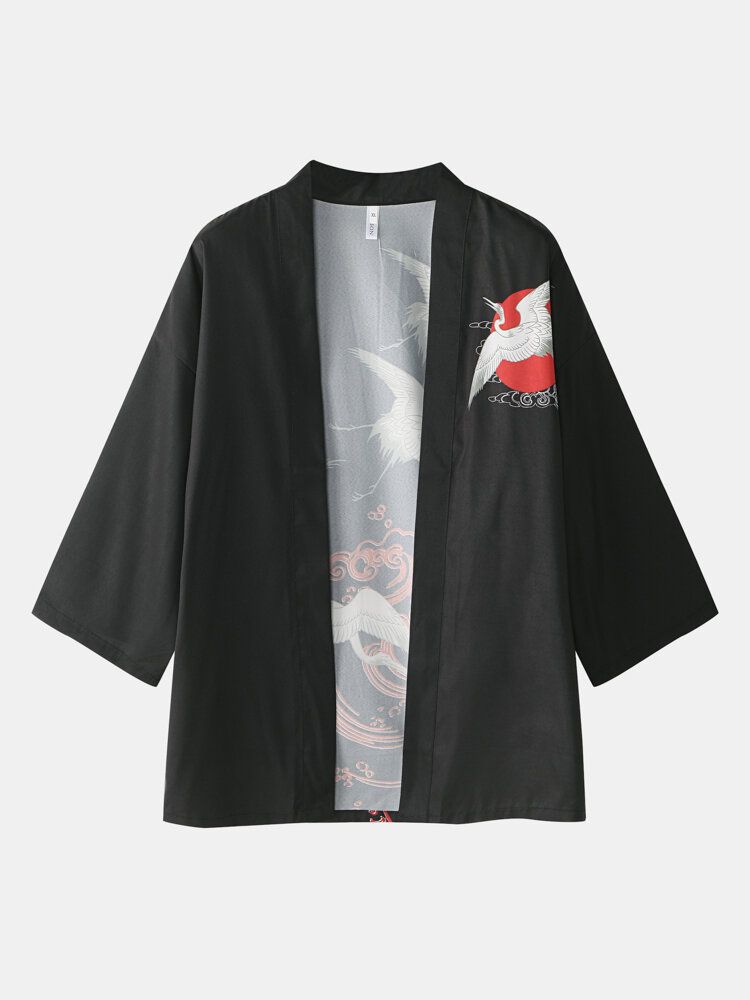 Kimono Deux Pièces À Imprimé Grue De Style Chinois Pour Hommes