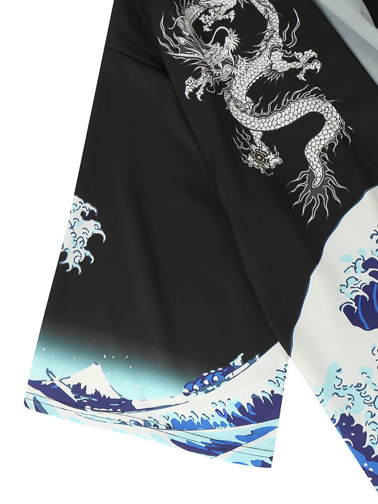 Kimono Deux Pièces À Imprimé Koi Ukiyoe De Style Japonais Pour Hommes