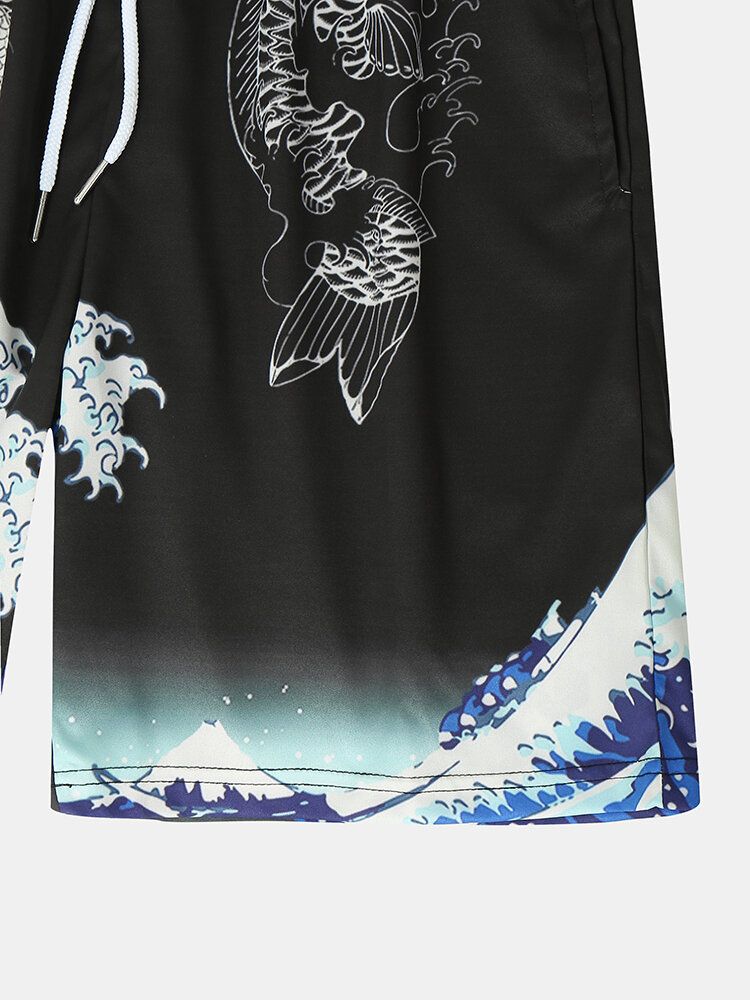 Kimono Deux Pièces À Imprimé Koi Ukiyoe De Style Japonais Pour Hommes