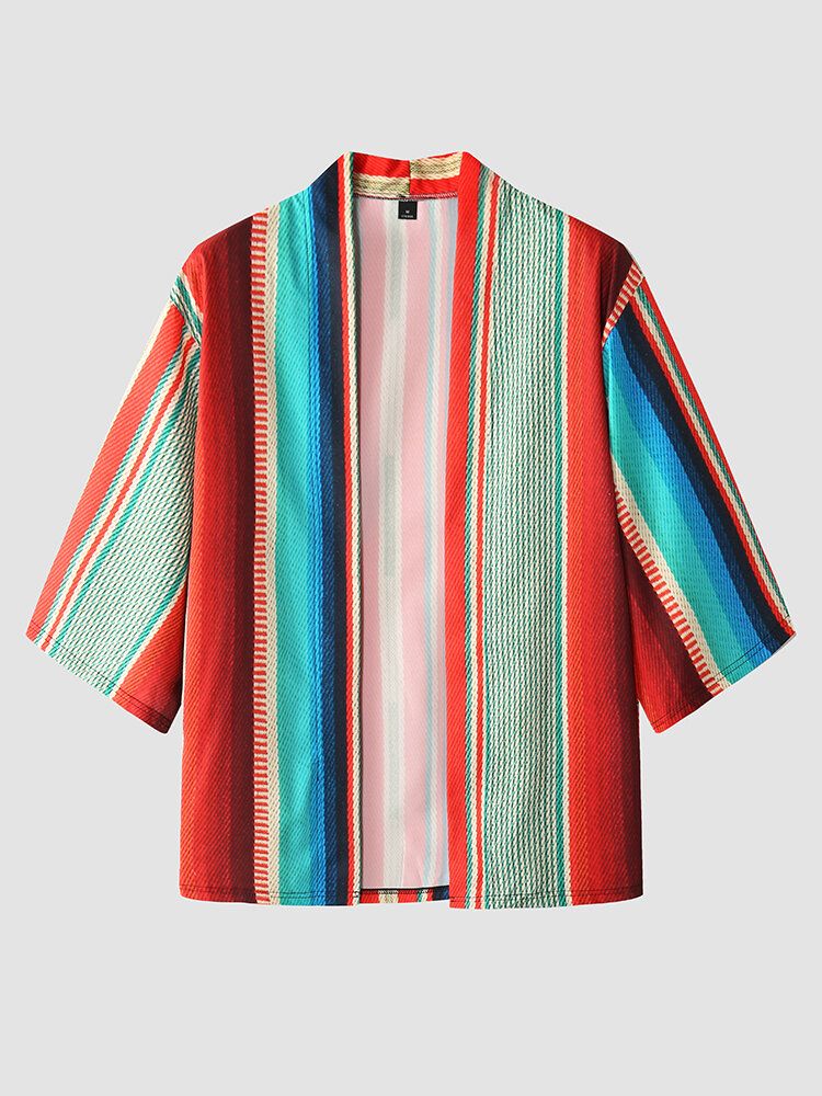 Kimono À Rayures Colorées Pour Hommes Style Ethnique Deux Pièces Tenues