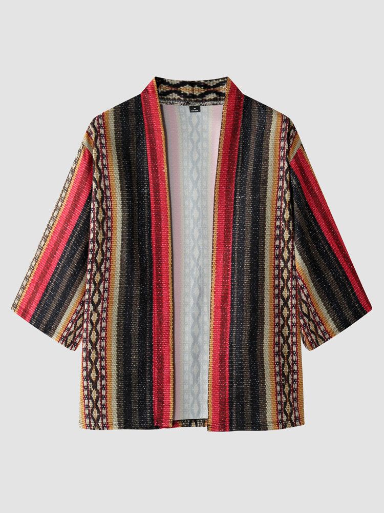 Kimono À Rayures Géométriques Pour Hommes Style Ethnique Deux Pièces Tenues