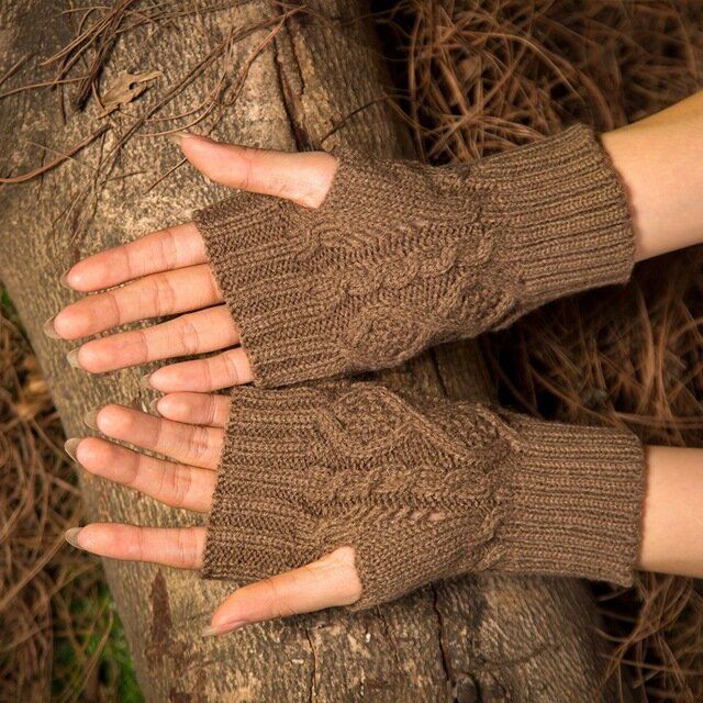 Laine Tricot Demi Doigt Dactylographie Femelle Diamant Doigt Gant