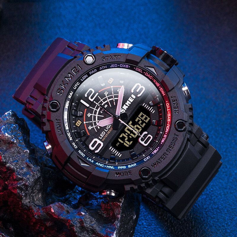 Led Light Sport Hommes Montre Numérique 5atm Étanche Chronomètre Camouflage Double Affichage Montre