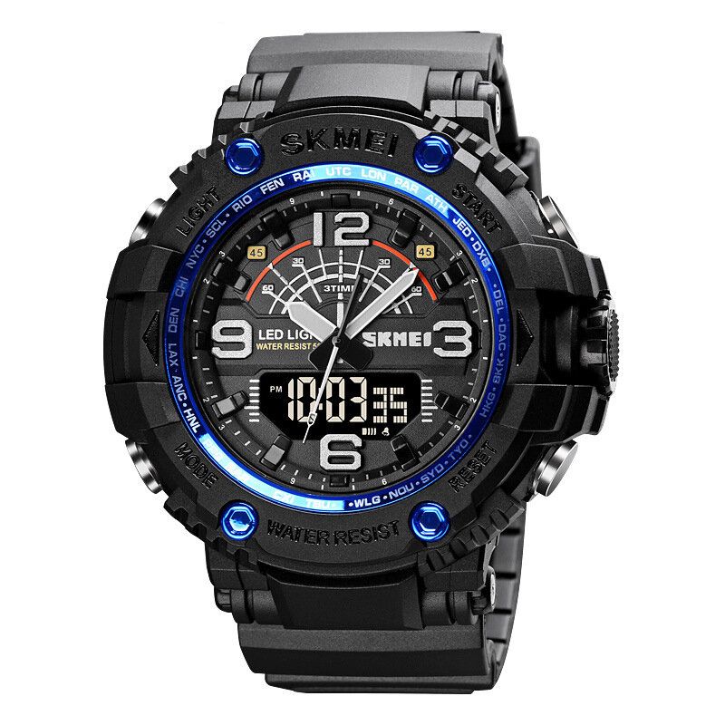 Led Light Sport Hommes Montre Numérique 5atm Étanche Chronomètre Camouflage Double Affichage Montre