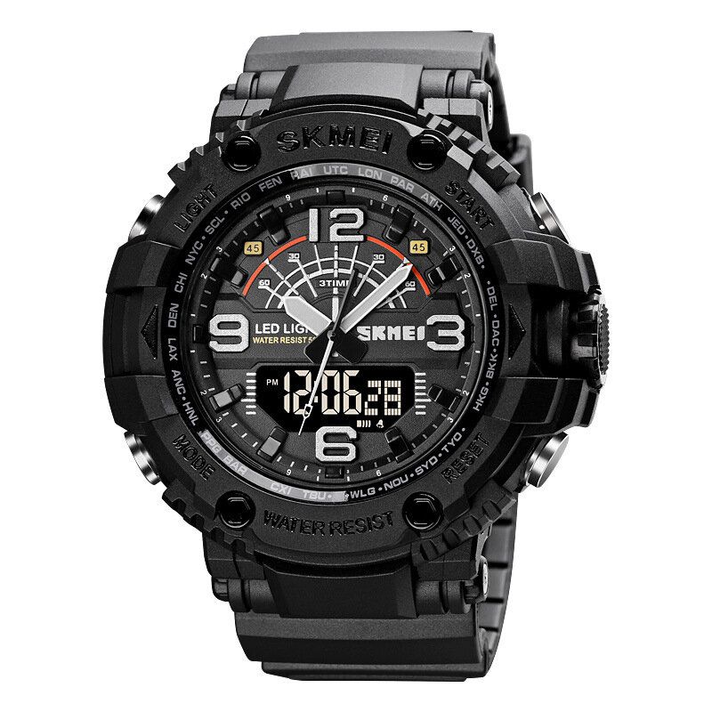 Led Light Sport Hommes Montre Numérique 5atm Étanche Chronomètre Camouflage Double Affichage Montre