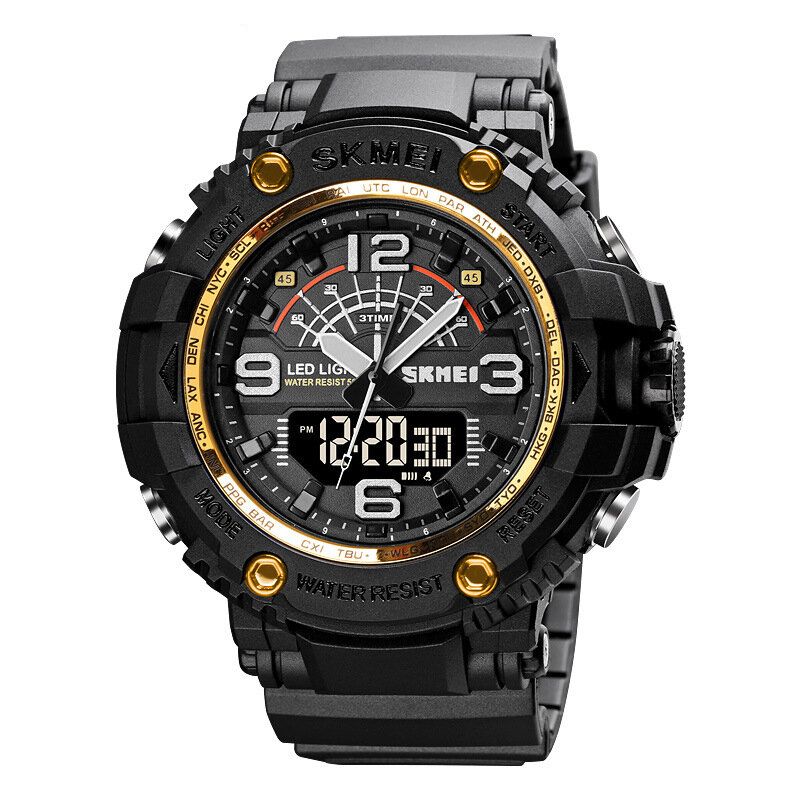 Led Light Sport Hommes Montre Numérique 5atm Étanche Chronomètre Camouflage Double Affichage Montre