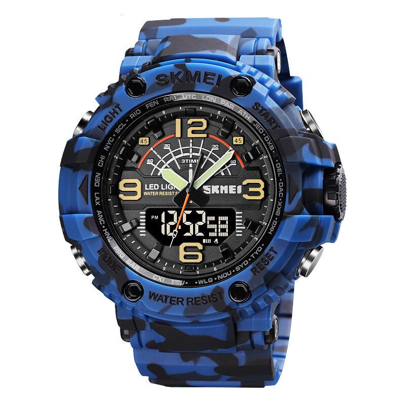 Led Light Sport Hommes Montre Numérique 5atm Étanche Chronomètre Camouflage Double Affichage Montre