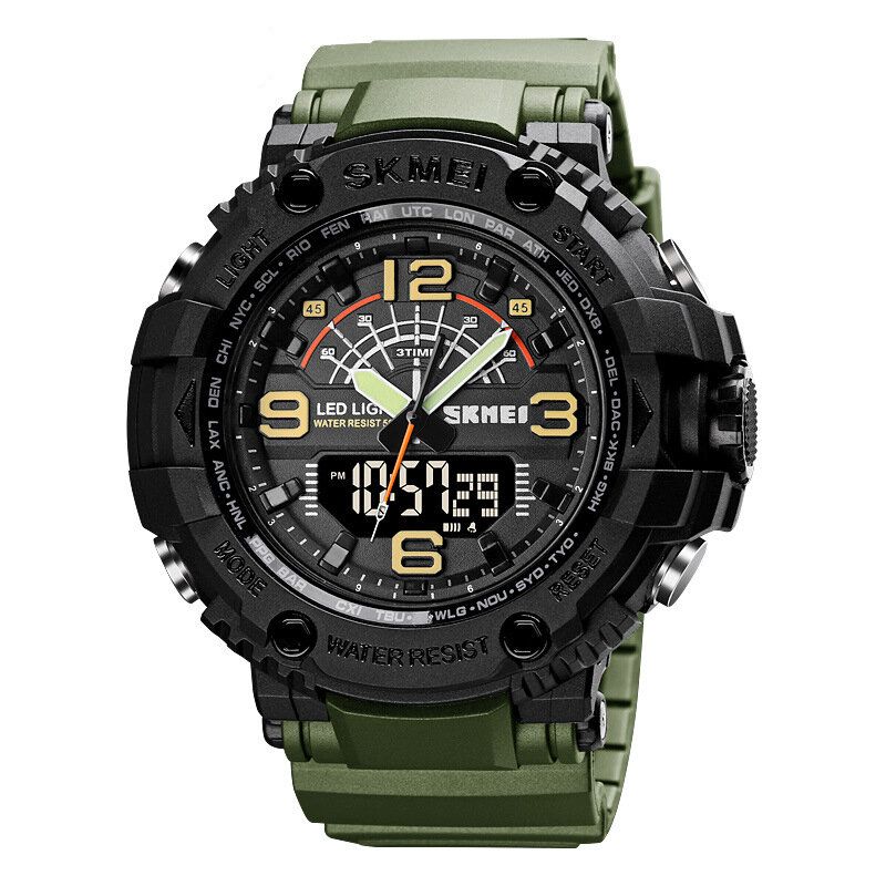 Led Light Sport Hommes Montre Numérique 5atm Étanche Chronomètre Camouflage Double Affichage Montre