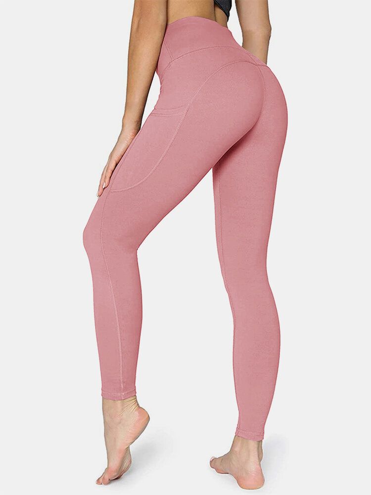 Legging De Yoga Sport Avec Poche Latérale De Couleur Unie Pour Femmes