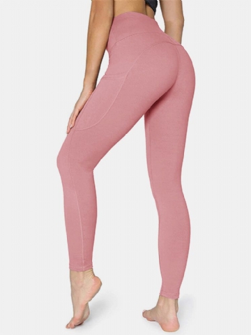 Legging De Yoga Sport Avec Poche Latérale De Couleur Unie Pour Femmes