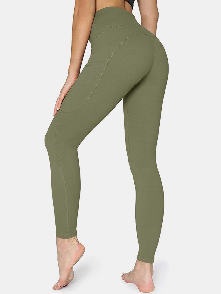 Legging De Yoga Sport Avec Poche Latérale De Couleur Unie Pour Femmes