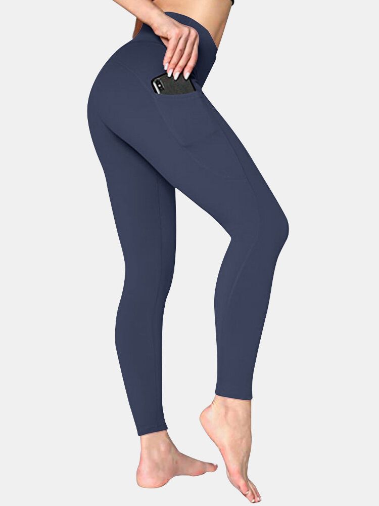 Legging De Yoga Sport Avec Poche Latérale De Couleur Unie Pour Femmes