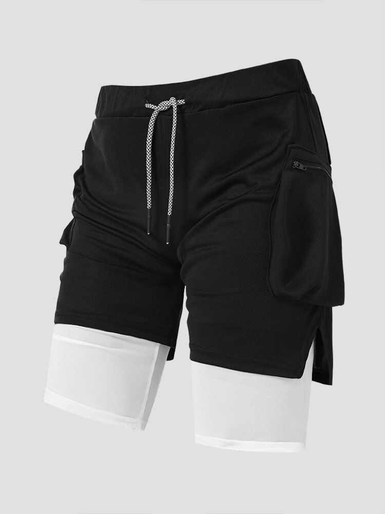 Leggings Pour Hommes Poche Zippée Sur Le Côté Cordon De Serrage Short De Sport À Séchage Rapide