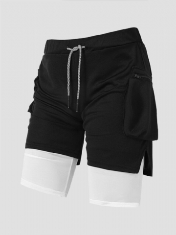 Leggings Pour Hommes Poche Zippée Sur Le Côté Cordon De Serrage Short De Sport À Séchage Rapide