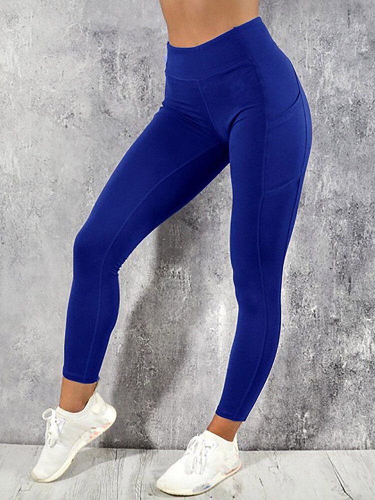 Leggings Moulants De Sport De Poche De Couleur Unie Pour Femmes