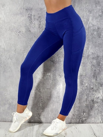 Leggings Moulants De Sport De Poche De Couleur Unie Pour Femmes