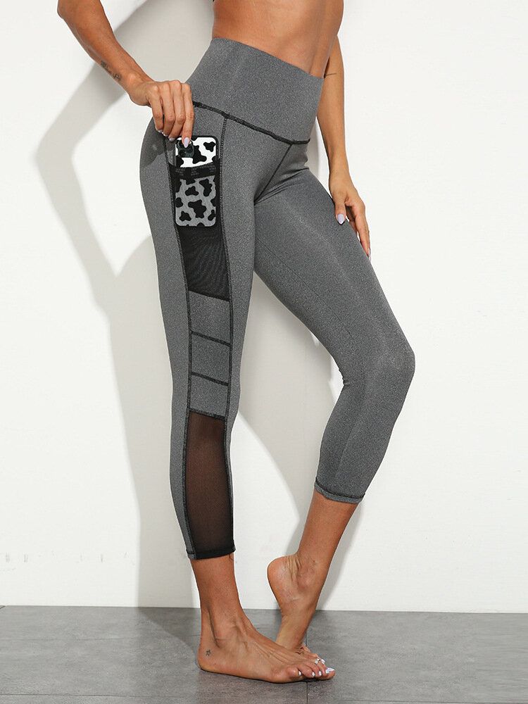 Leggings De Sport De Yoga Taille Haute Avec Poche Latérale Surpiquée De Couleur Unie Pour Femmes