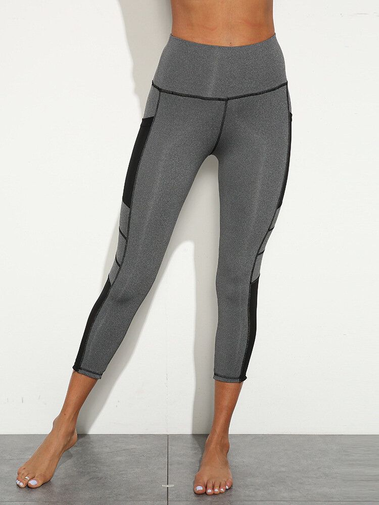 Leggings De Sport De Yoga Taille Haute Avec Poche Latérale Surpiquée De Couleur Unie Pour Femmes