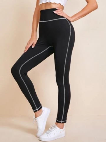 Leggings De Yoga Taille Haute À Surpiqûres De Couleur Unie Pour Femmes