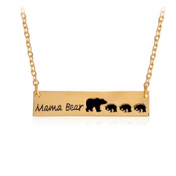 Lettres Créatives Gravées Maman Ours Pendentif Collier Mignon Famille Clavicule Colliers Pour Femmes