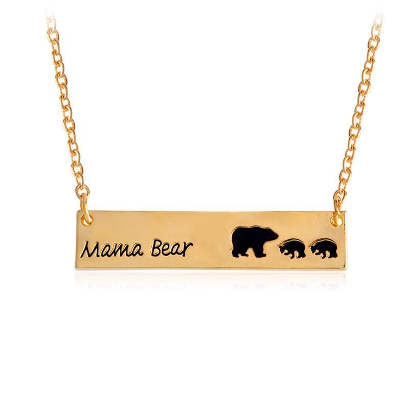 Lettres Créatives Gravées Maman Ours Pendentif Collier Mignon Famille Clavicule Colliers Pour Femmes