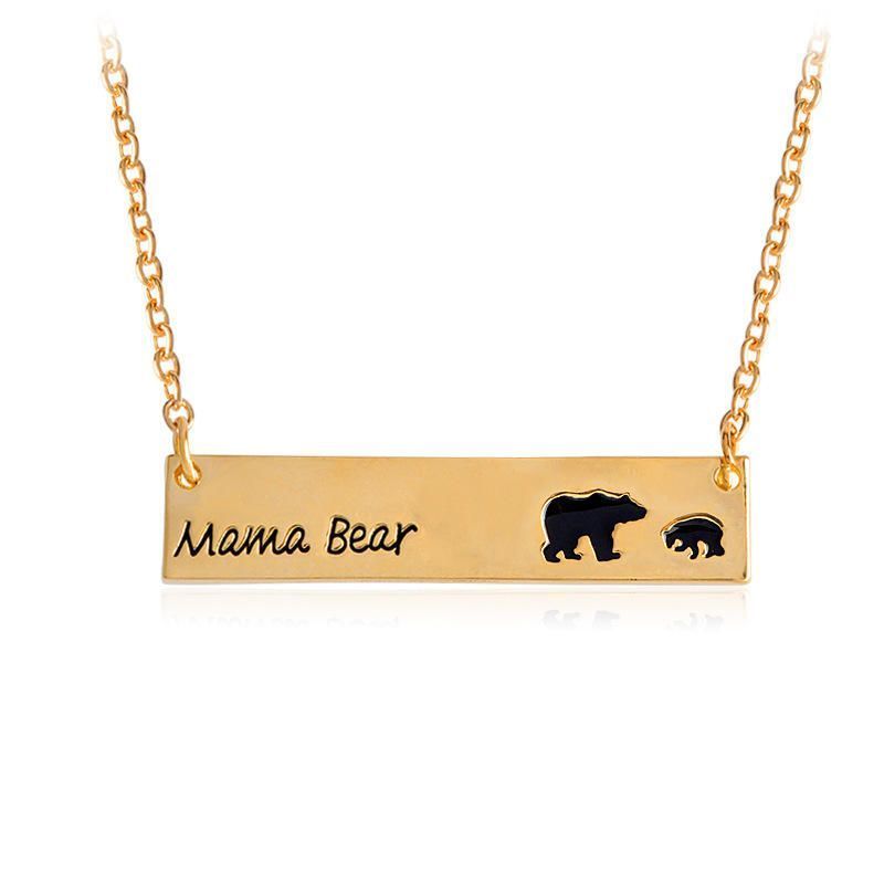 Lettres Créatives Gravées Maman Ours Pendentif Collier Mignon Famille Clavicule Colliers Pour Femmes