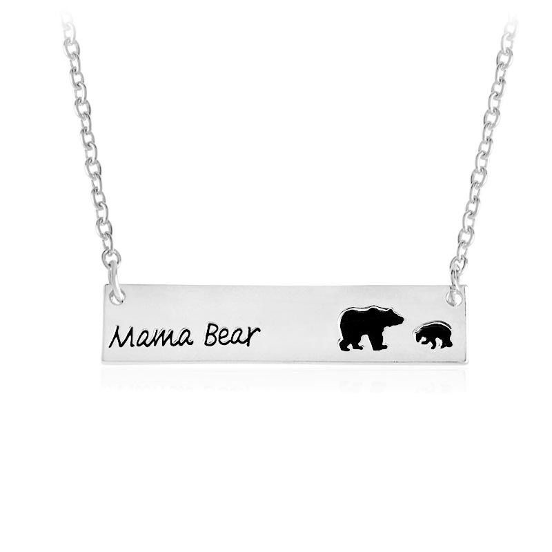 Lettres Créatives Gravées Maman Ours Pendentif Collier Mignon Famille Clavicule Colliers Pour Femmes