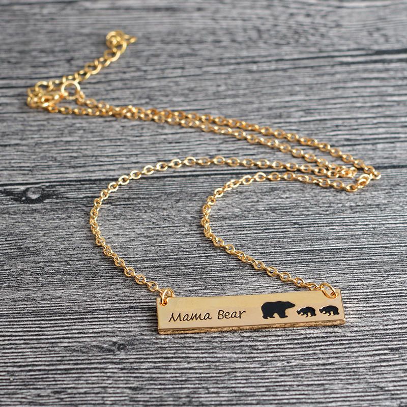 Lettres Créatives Gravées Maman Ours Pendentif Collier Mignon Famille Clavicule Colliers Pour Femmes