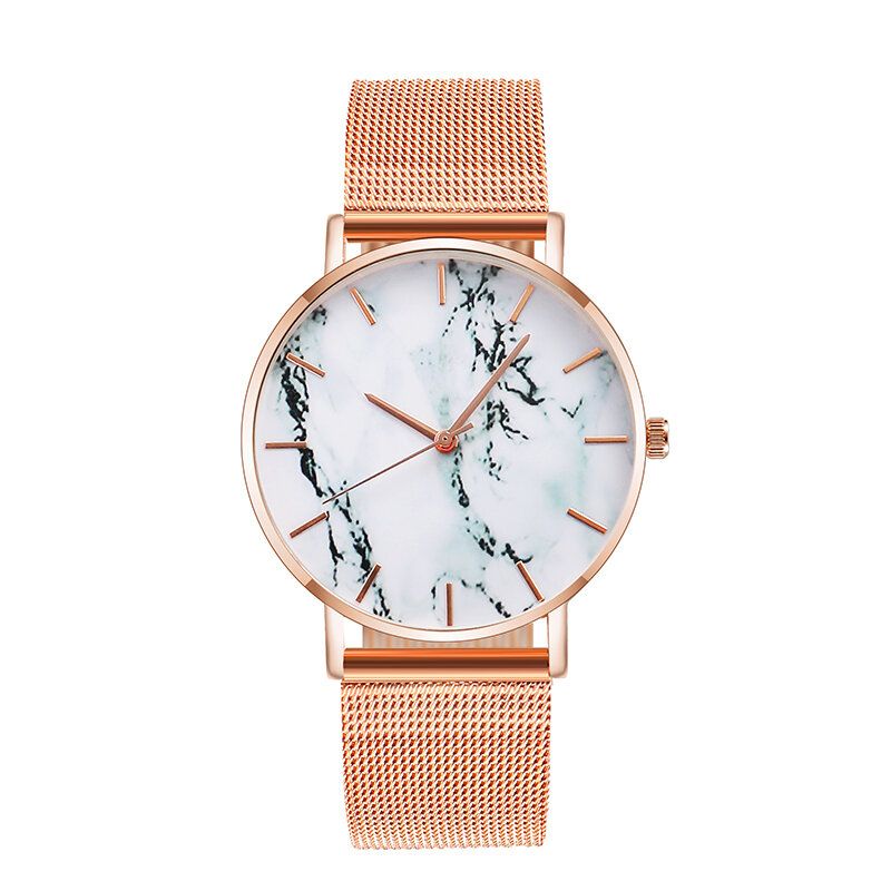 Loisir Sport Femmes Montre Alliage Cas Maille Bande Réglable Fermoir Pliant Creative Marbre Quartz Montres