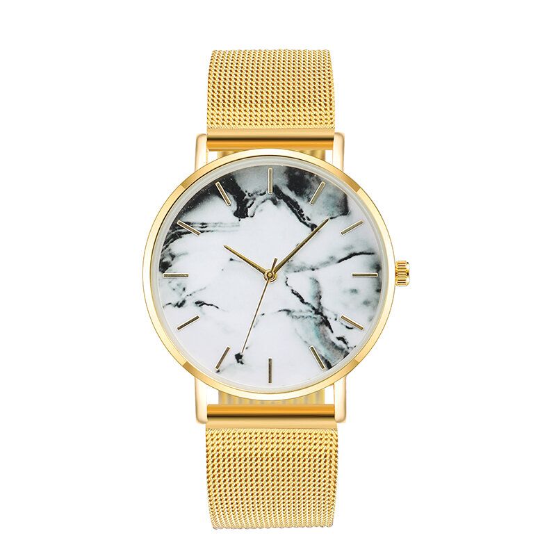 Loisir Sport Femmes Montre Alliage Cas Maille Bande Réglable Fermoir Pliant Creative Marbre Quartz Montres