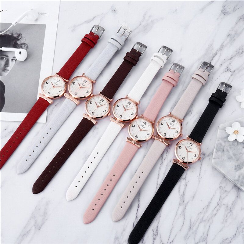 Loisir Sport Femmes Montres Élégantes Bracelet En Cuir Chiffres Arabes Grand Cadran À Trois Aiguilles Montre À Quartz