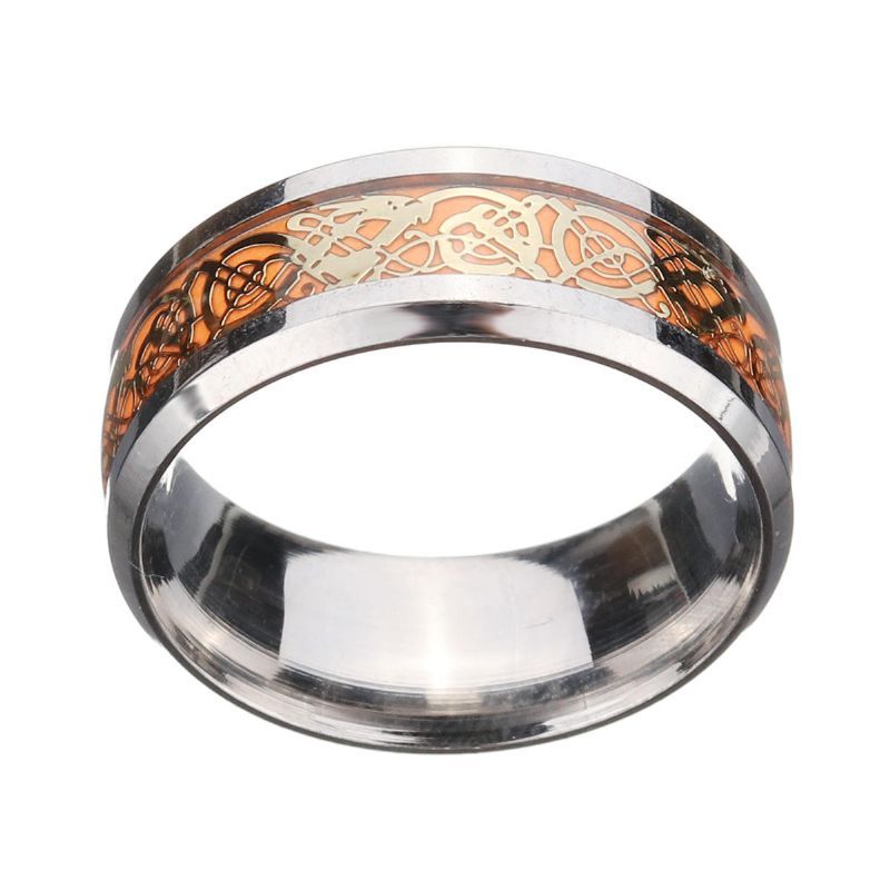 Lumineux Or Argent Motif Dragon Bague Homme 8mm Large Titane Acier Bague Tendance