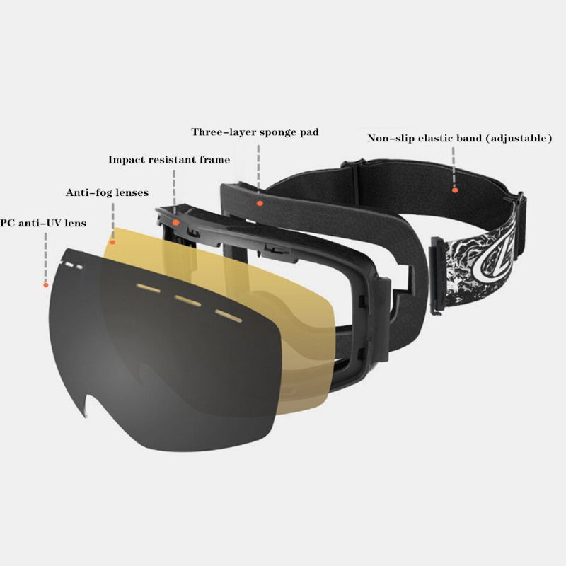 Lunettes De Ski Unisexes À Double Couche Spherical Professional Dual-lens Anti-buée Windproof Goggles