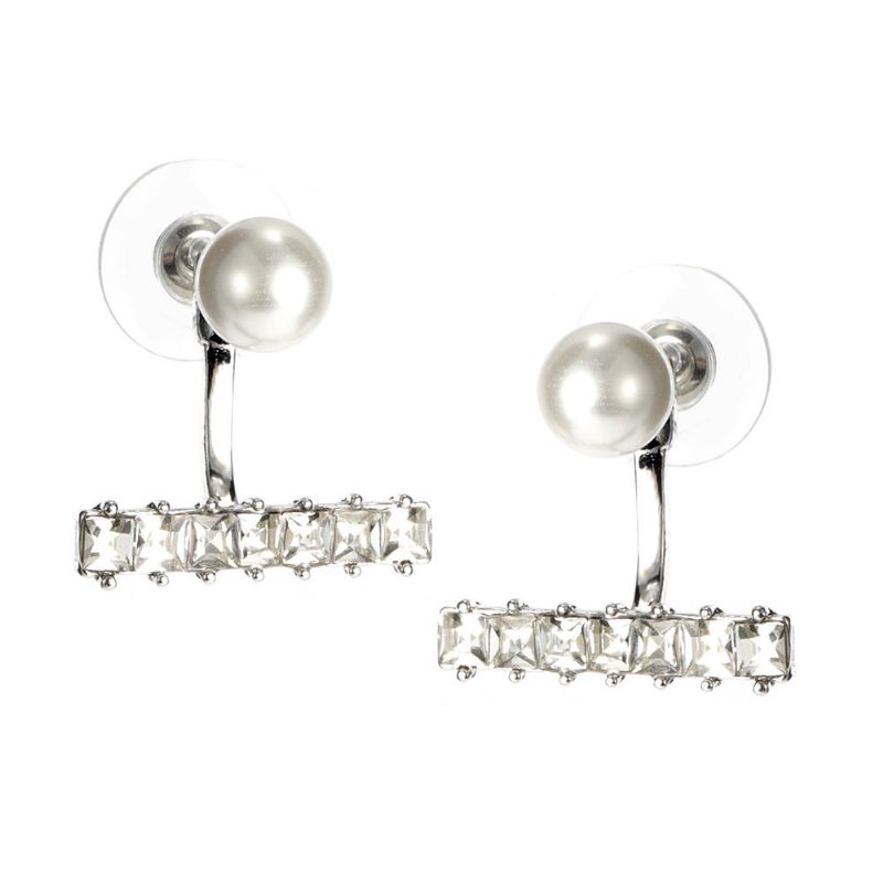 Luxe Perle Strass Argent Boucle D'oreille Mignon Oreille Veste Stud Cadeau Pour Filles Femmes